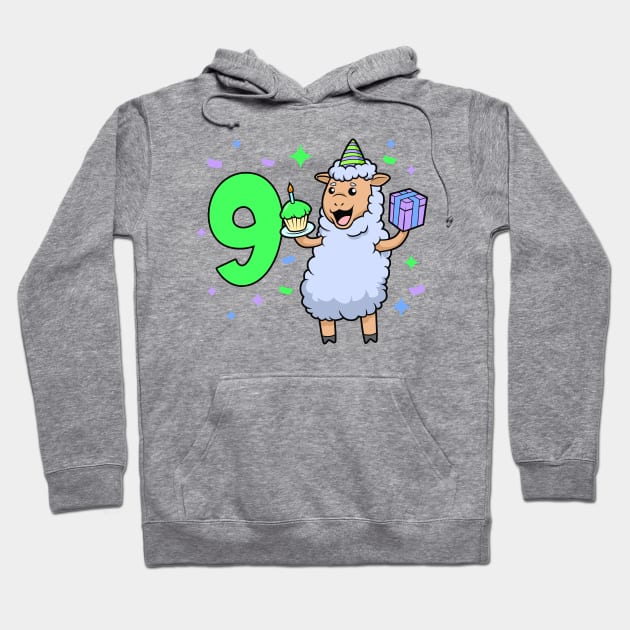 I am 9 with sheep - girl birthday 9 years old Hoodie by Modern Medieval Design